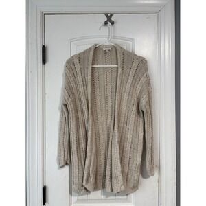 Garnet Hill Beige Braided Rib Knit Cardigan Sweater Wo's Small Linen Cotton Boho